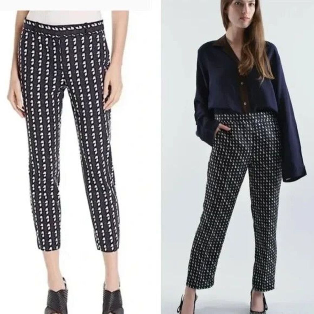 THEORY Treeca Black Geo Plaid Virgin Wool Cropped Pants Office Career SIZE 4